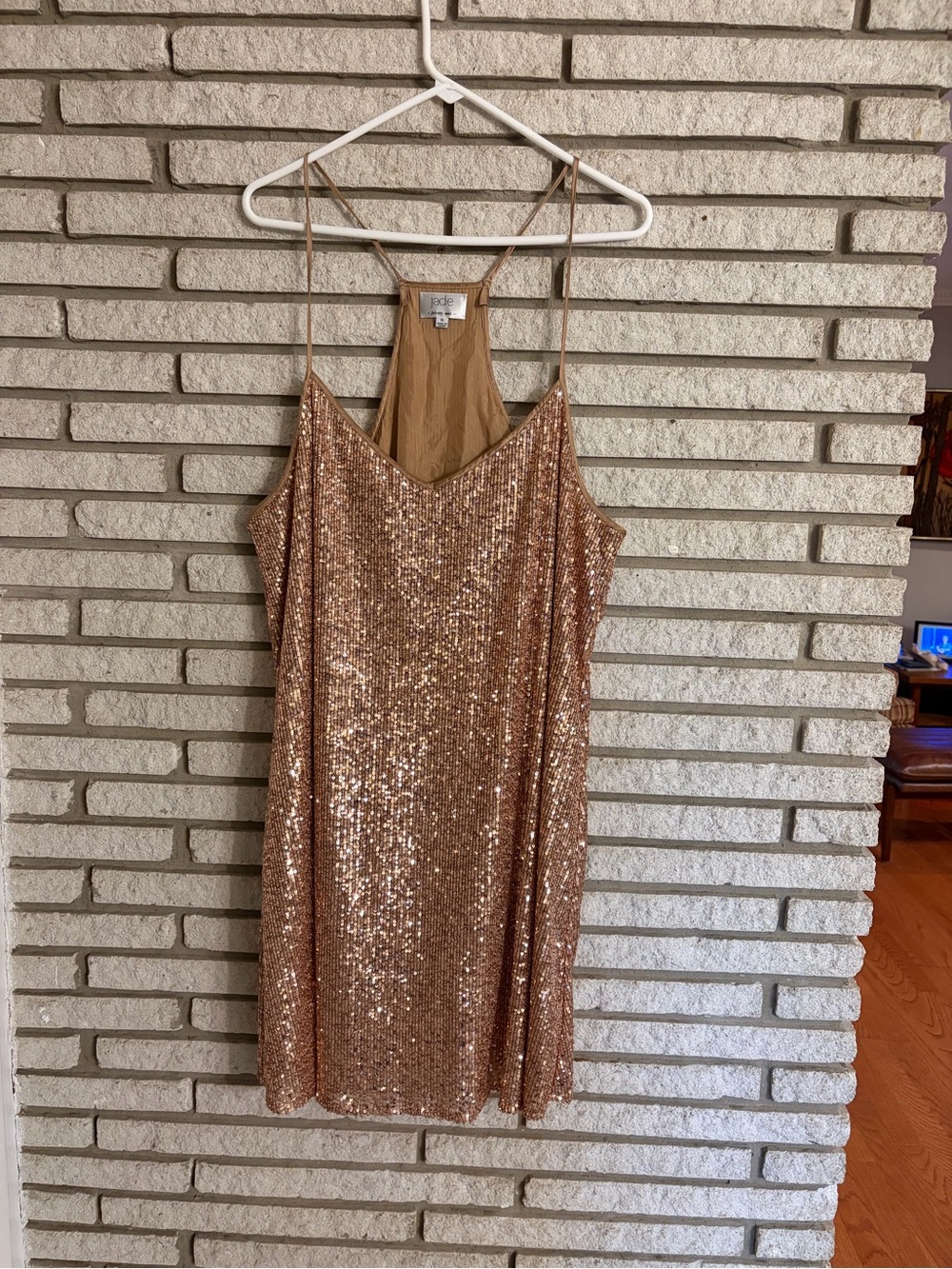 Johnny Was Jade 100% silk lining Rose Gold Sequin Slip Dress